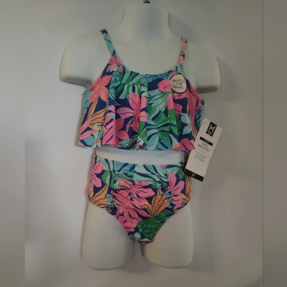 Nwt Tropical Print Girls Toddler Two-Piece Swimsuit